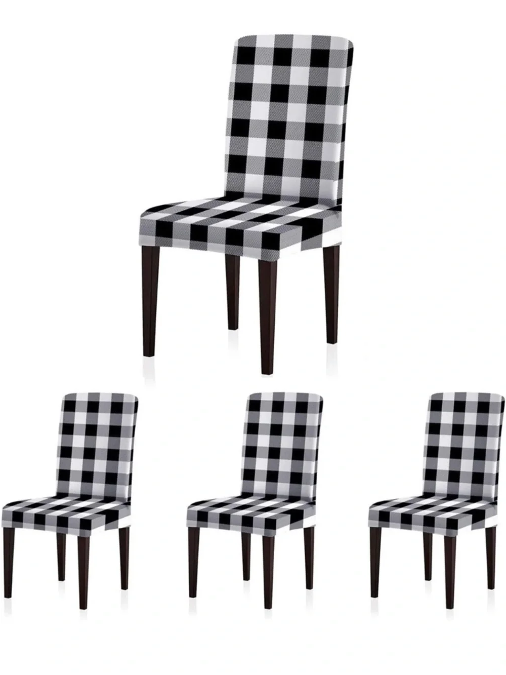 Set of 4 Black & White Buffalo Plaid Farmhouse Dining Chair Slipcovers NIB